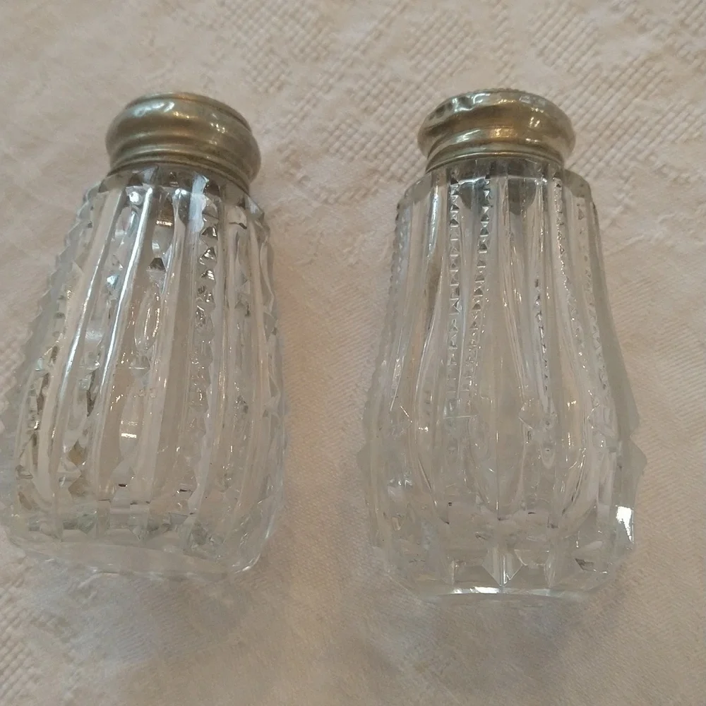 Vintage mother of Pearl silver salt pepper shakers cottagecore shabby chic